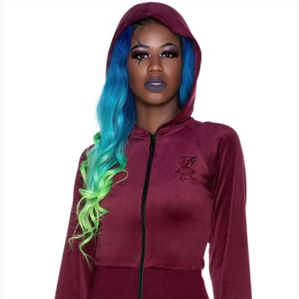 🥳3DAYSALE🧧JUST CREW-SIN VELVET HOODIE [BURGUNDY] - Picture 2 of 2